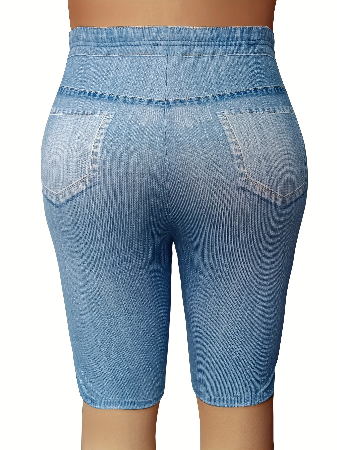 Denim Print High Rise Stretchy Skinny Shorts
