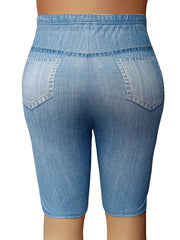 Denim Print High Rise Stretchy Skinny Shorts