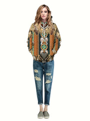 Boho Graphic Print Hoodie Vintage Drawstring Sweatshirt