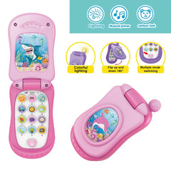 Interactive Cartoon Music Flip Phone Toy for Ages 3 in Purple Pink