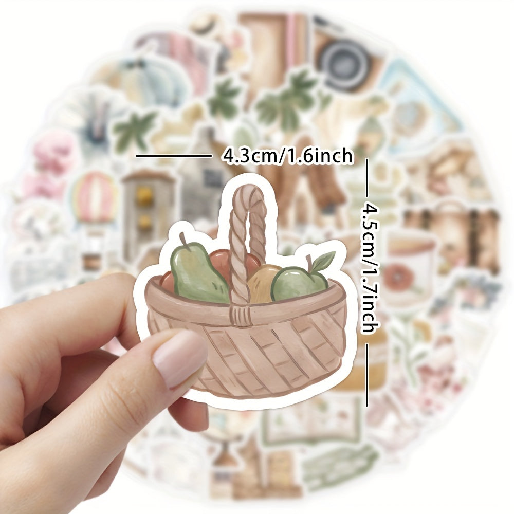 60pcs Vintage Waterproof Stickers for Water Bottle Laptop Scrapbook Journaling