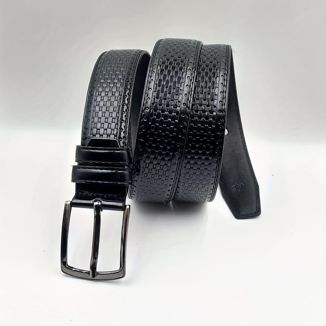 Men's Plaid Leather Belt Pin Buckle Casual Waist Strap