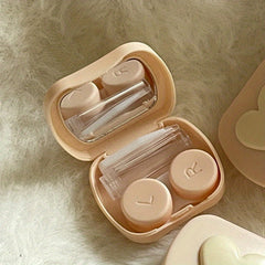 Heart Lens Cases 5 In 1 Travel Lens Box With Mirror Tweezers Remover Tool