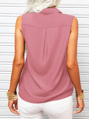 Button Front Tank Top Sleeveless Casual Turn Down Collar