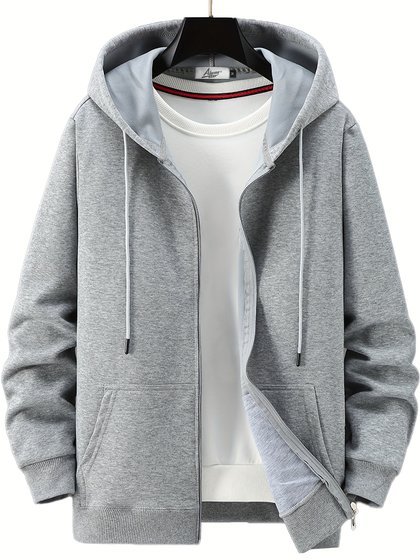 Men's Solid Cotton Outdoor Zipper Sweater Hooded Coat