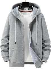 Men's Solid Cotton Outdoor Zipper Sweater Hooded Coat