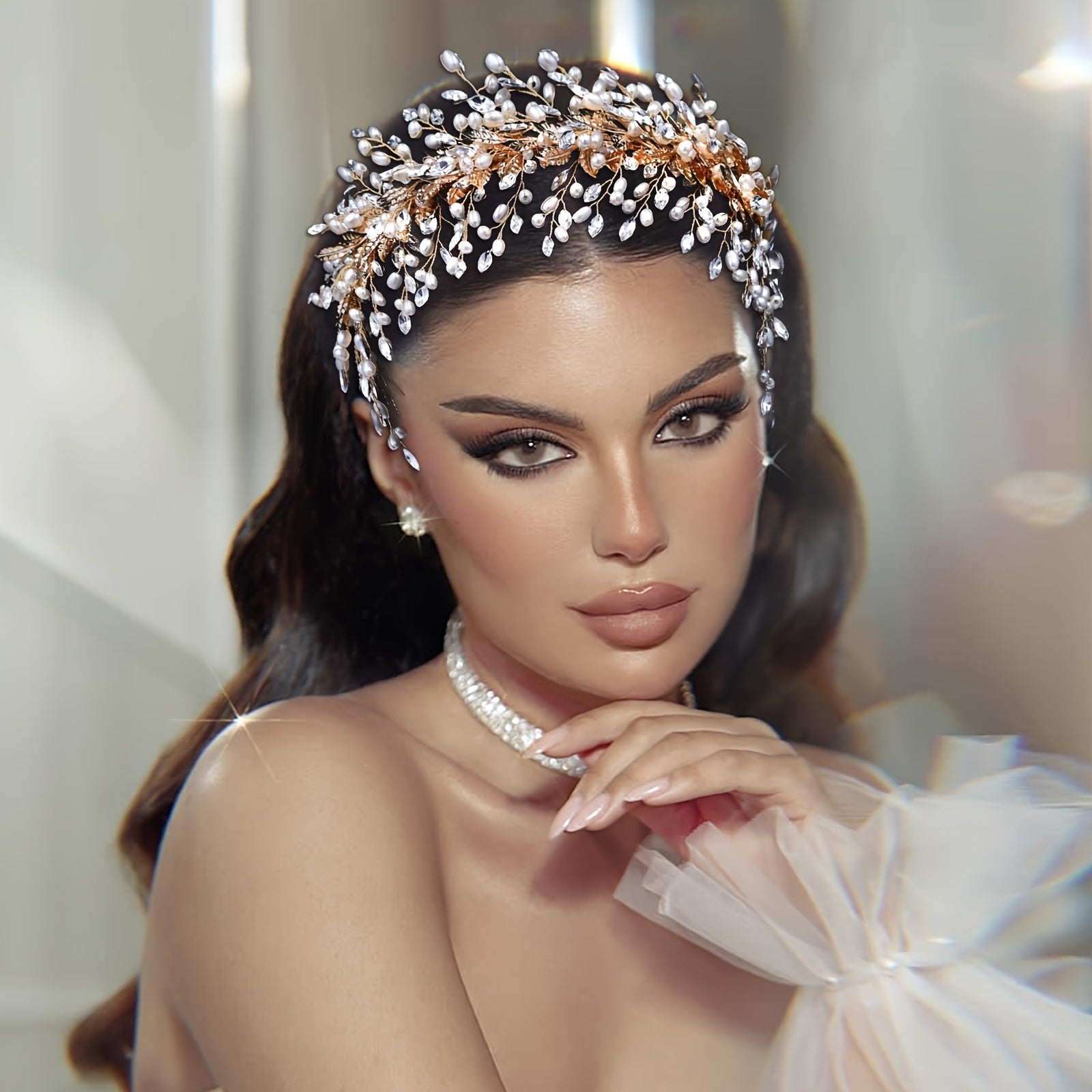 Golden Leaves Rhinestone Bridal Hairband Wedding Headdress