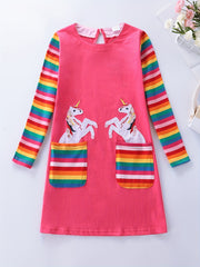 Girls Unicorn Embroidered Long Sleeve Casual Dress