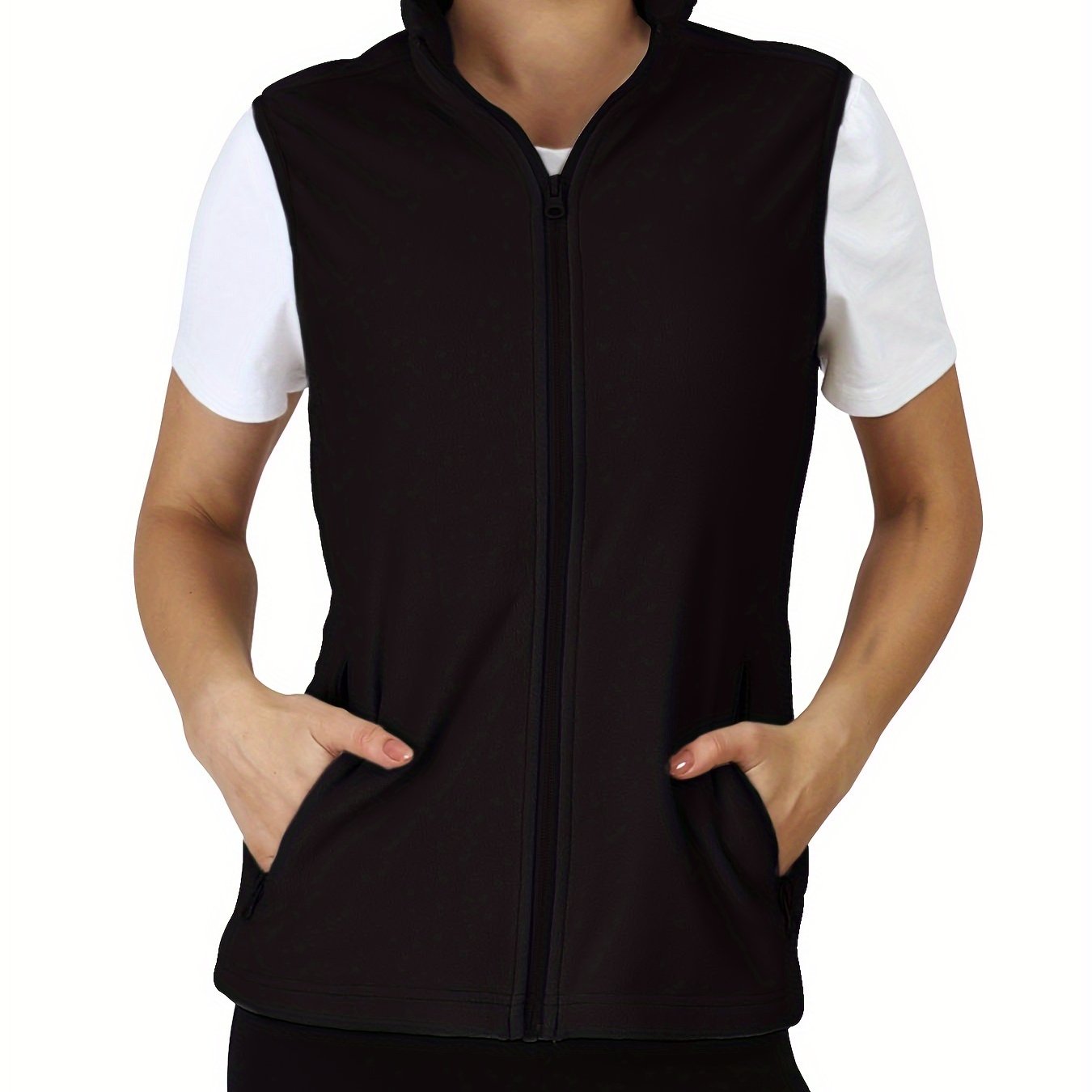 Fleece Liner Sporty Vest Jacket Sleeveless Mock Neck Women's Activewear