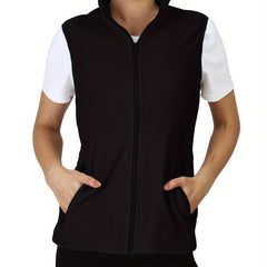 Fleece Liner Sporty Vest Jacket Sleeveless Mock Neck Women's Activewear
