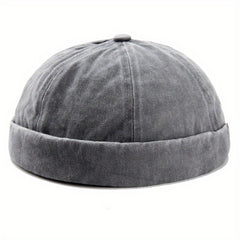 Men's Skullcap Sailor Cap Embroidery Warm Bucket Hat Solid Adjustable