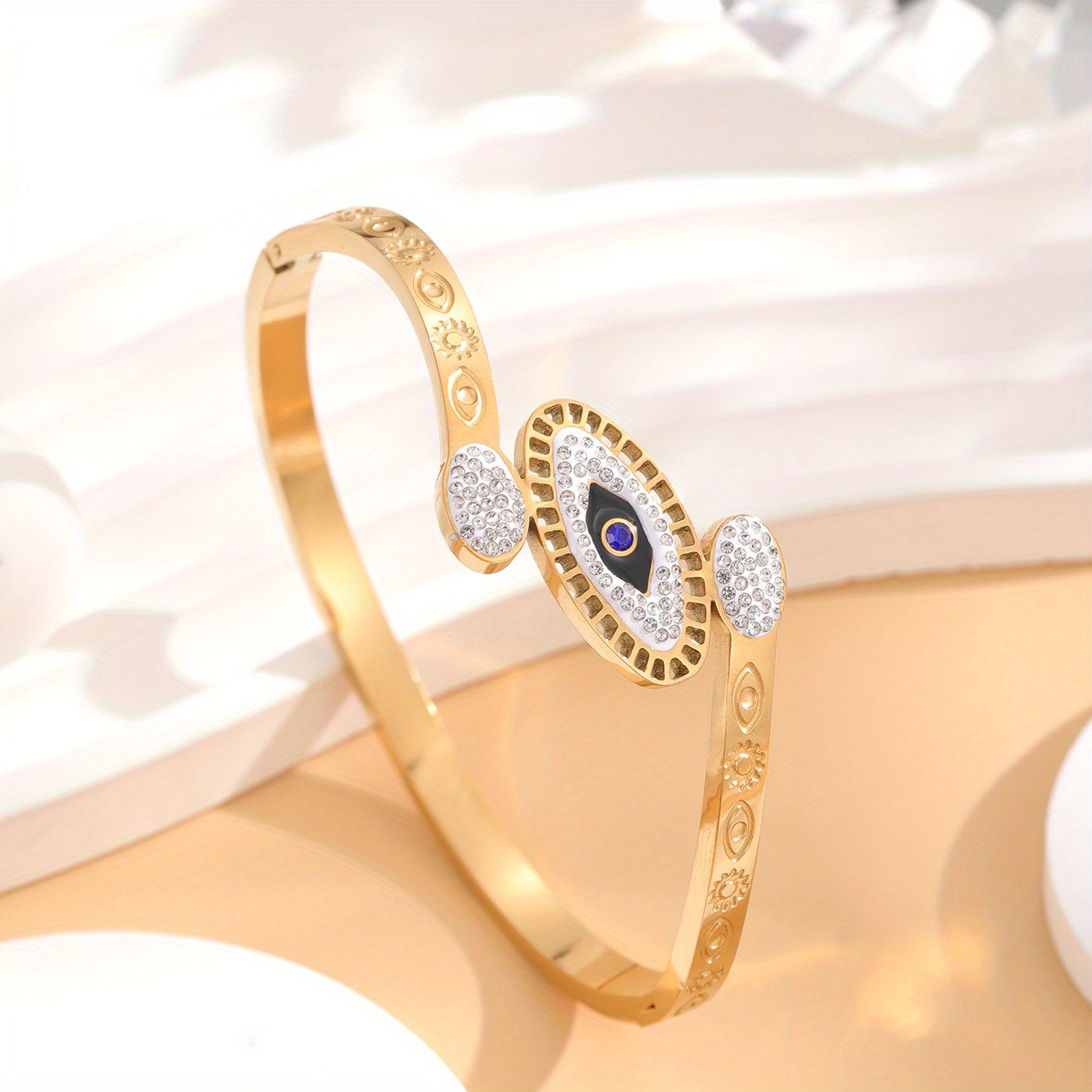 Eye Pattern Stainless Steel Bracelet Rhinestone Decor