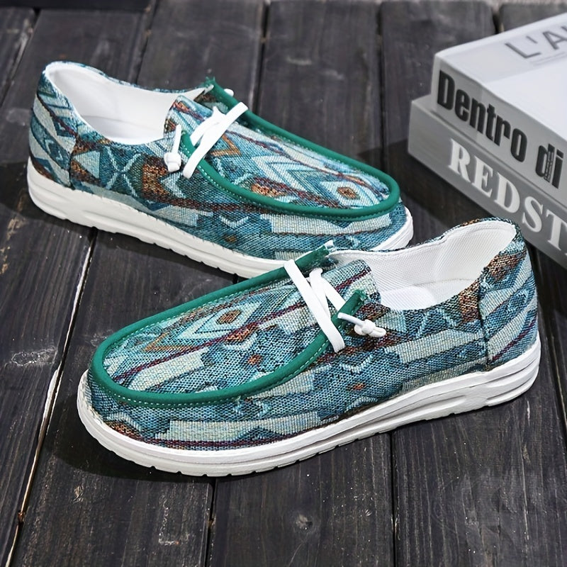 Women's Printed Canvas Lace Up Low Top Casual Flat Sneakers