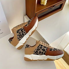 Leopard Print Wedge Lace Up Walking Shoes Non Slip Sneakers