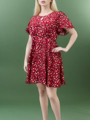 Dress Women's Plus Floral Print Bell Sleeve Cut Out Round Neck Dress