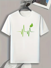 Curve And Leaf Print Men's Graphic T-shirt for Summer
