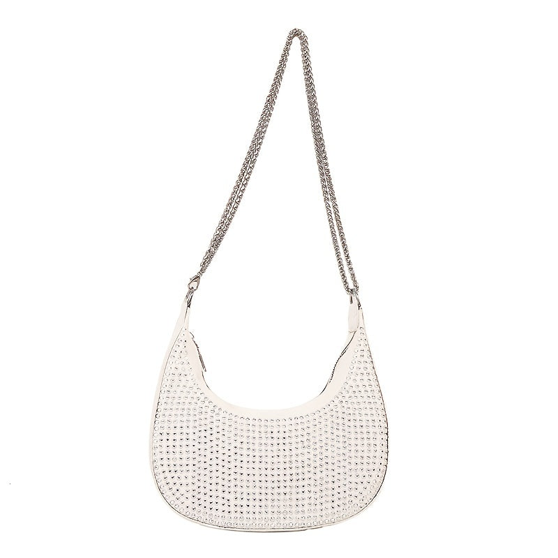 Rhinestone Crossbody Bag Chain Hobo Bag Women's Crescent Shoulder Purse