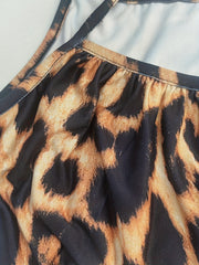 Leopard Print Spaghetti Strap Jumpsuit Sexy Sleeveless Wide Leg Jumpsuit