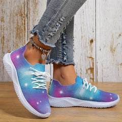 Women's Starry Sky Lace up Mesh Sneakers Lightweight Running Shoes