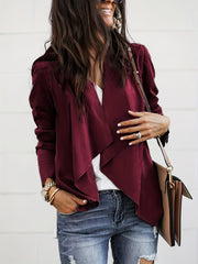 Solid Open Front Coat Long Sleeve Work Office Outerwear Women's Clothing