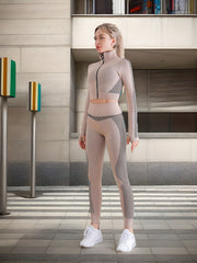Yoga Workout Set Long Sleeve Jacket & Leggings Suit Women's Activewear