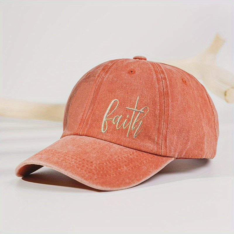 Purple Faith Embroidery Baseball Cap Unisex Washed Distressed Sun Hat
