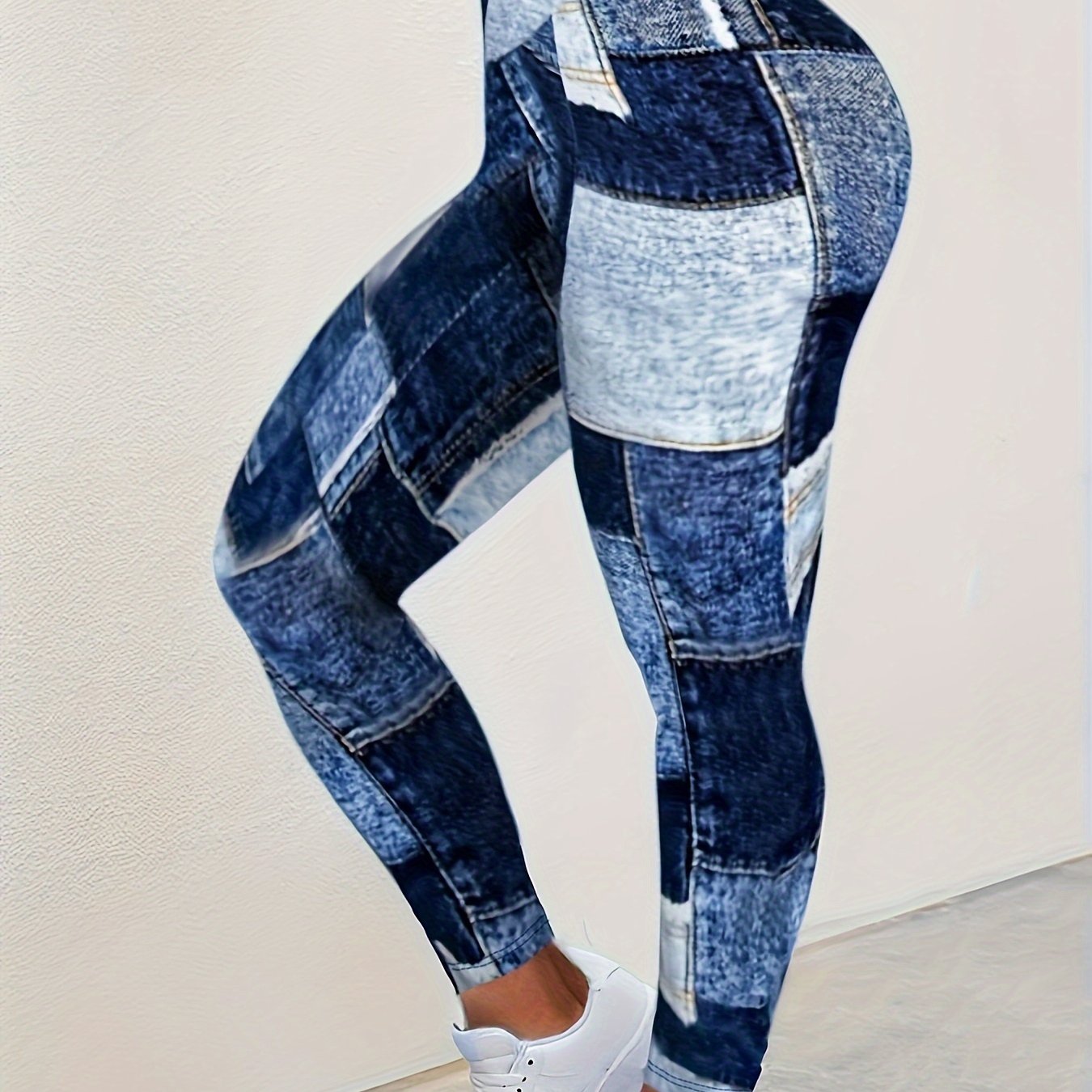 Denim Print Tummy Control High Rise Leggings