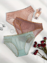 3 Pack Plus Size Panties Set Women's Plus Contrast Ruffle Trim