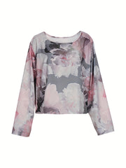 Women's Plus Floral Print Round Neck Top & Drawstring Pants Set