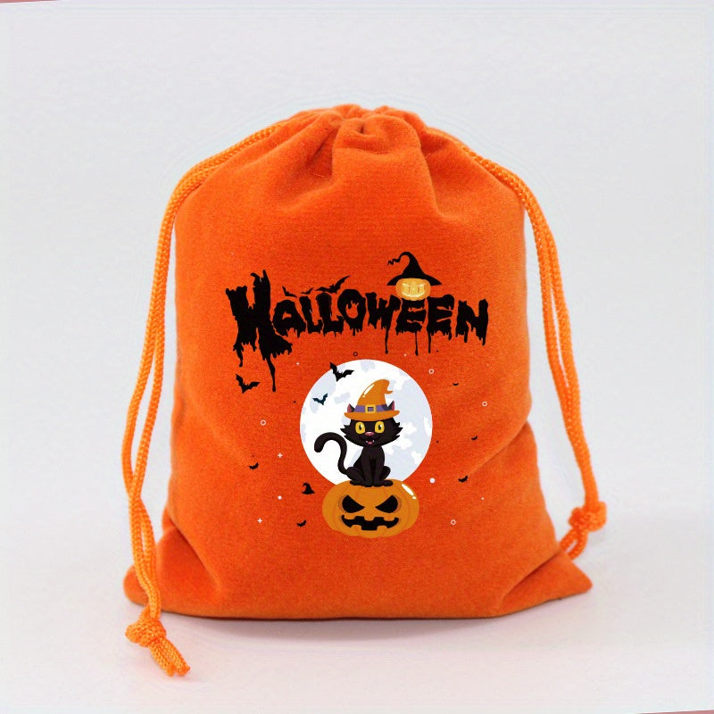Orange Velvet Cloth Bag Halloween Candy Gift Bag Drawstring Small Bag