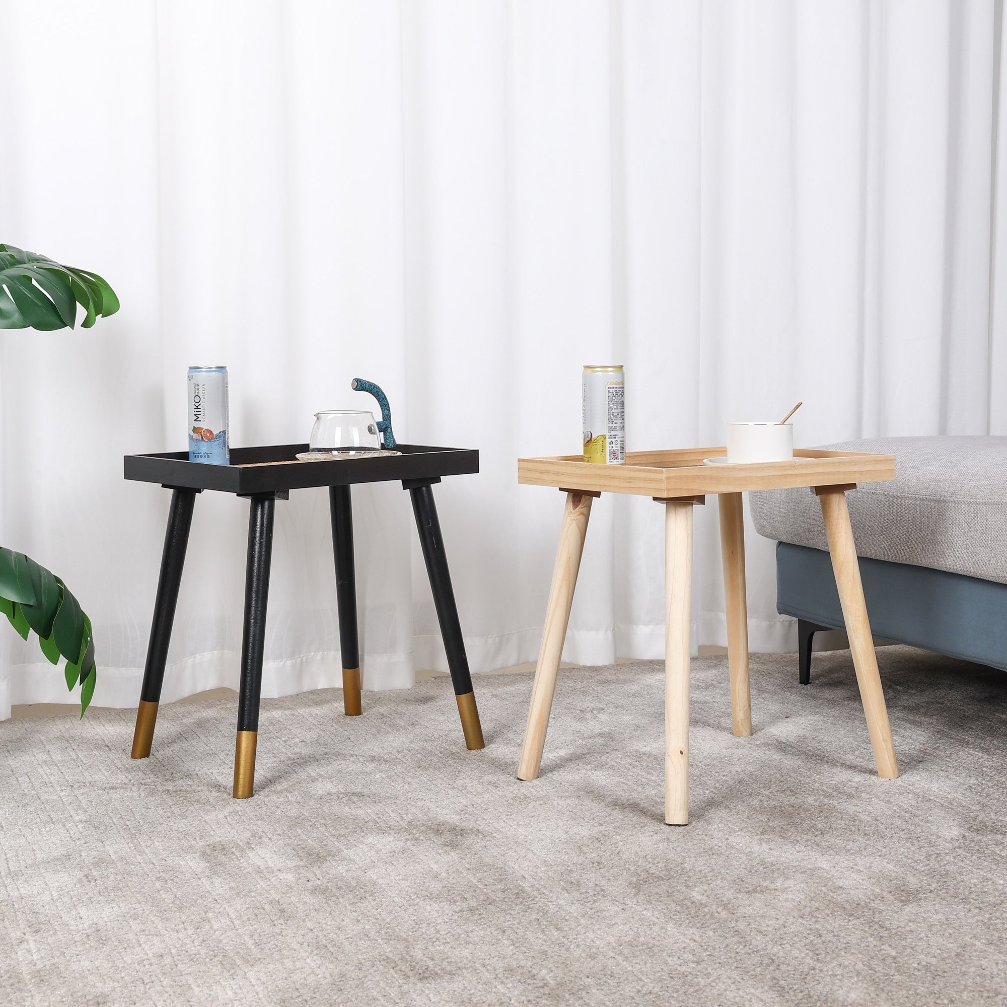 Solid Wood Rattan Legs Side Table for Living Room Bedroom Office