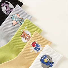 5 Pairs Letter Print Socks Breathable Mid Tube Stockings