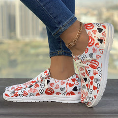 Heart Pattern Flat Lace-up Skate Shoes for Women
