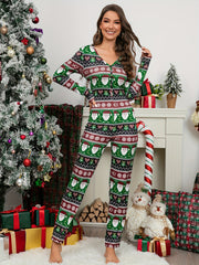 Christmas Snowflake Print Romper V Neck Long Sleeve Buttons Pajamas