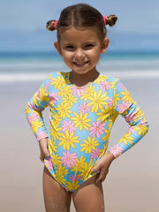 Flower Print Long Sleeve Swimsuit for Girls
