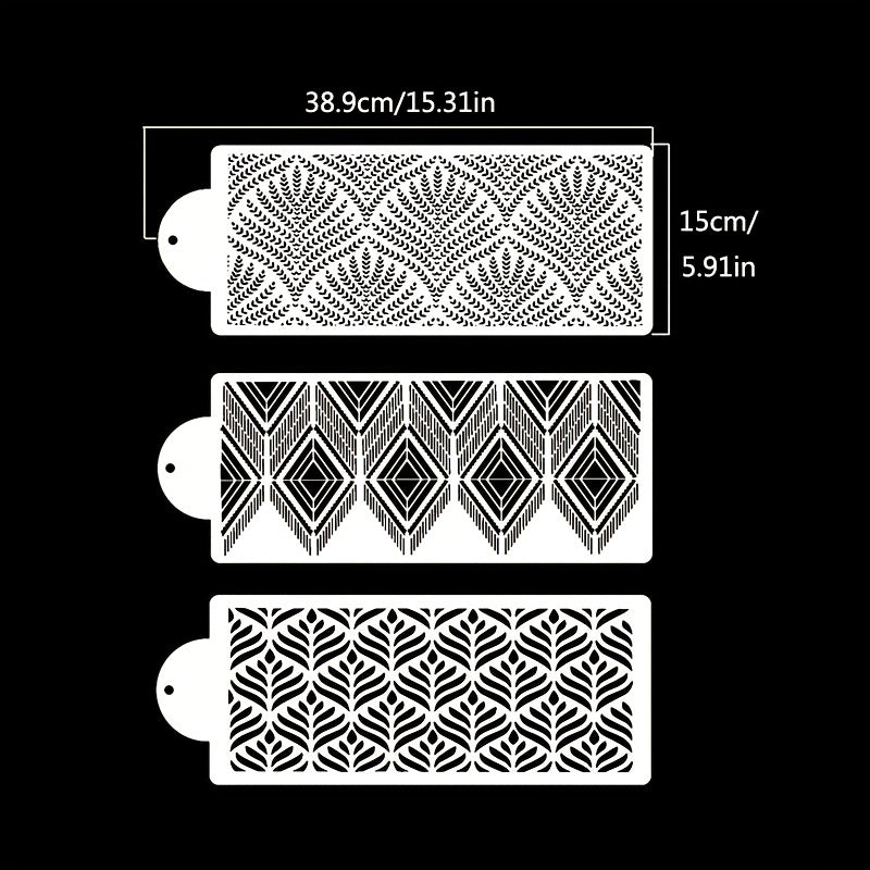 3pcs Floral Cake Stencils Large Hollow Lace Cookie Fondant Dessert Templates