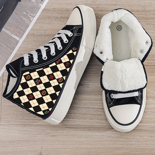 Cherry Print Plush Lined Canvas Sneakers