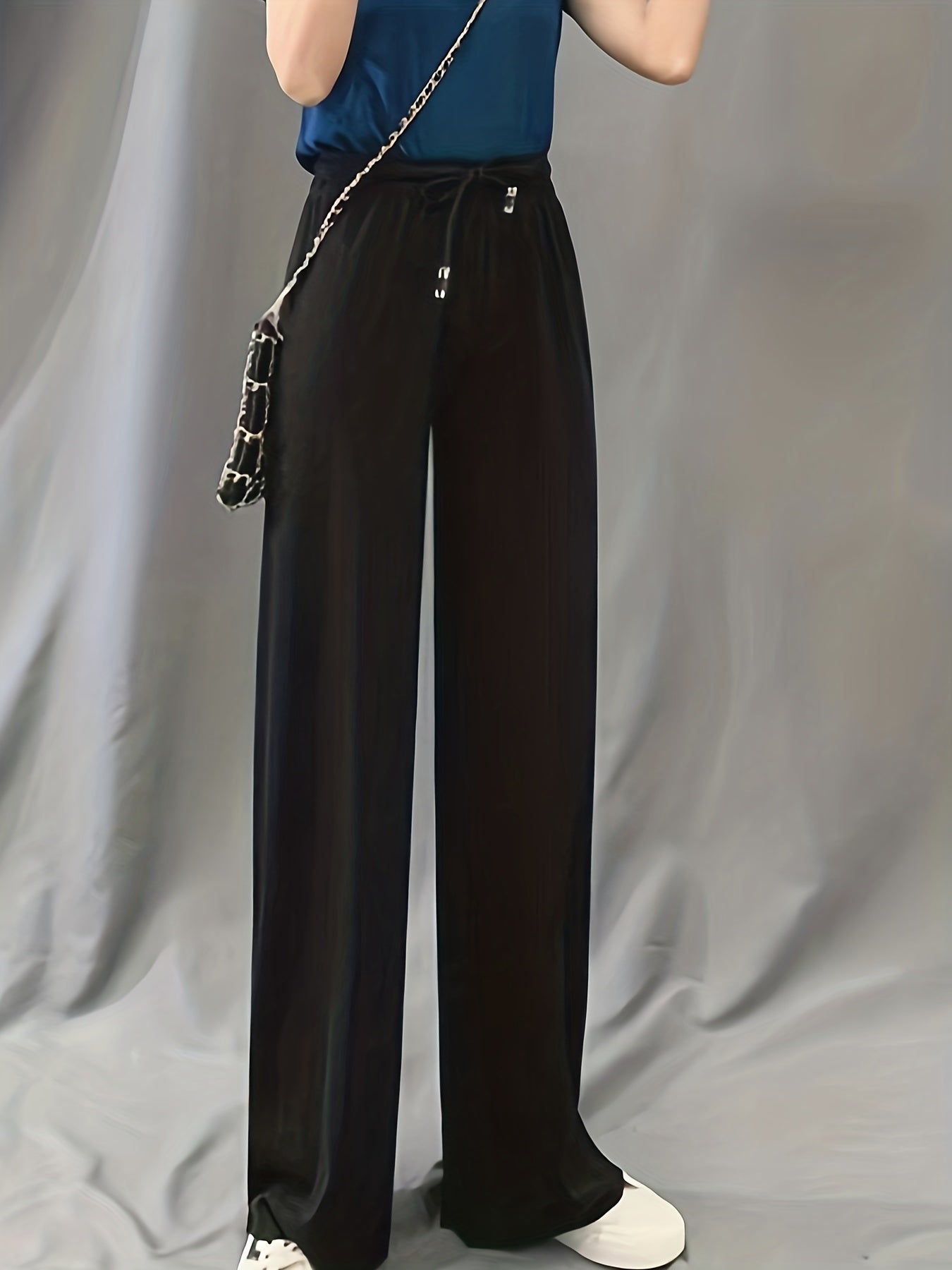 Wide Leg Drawstring Elastic Casual Pants Women's Athleisure
