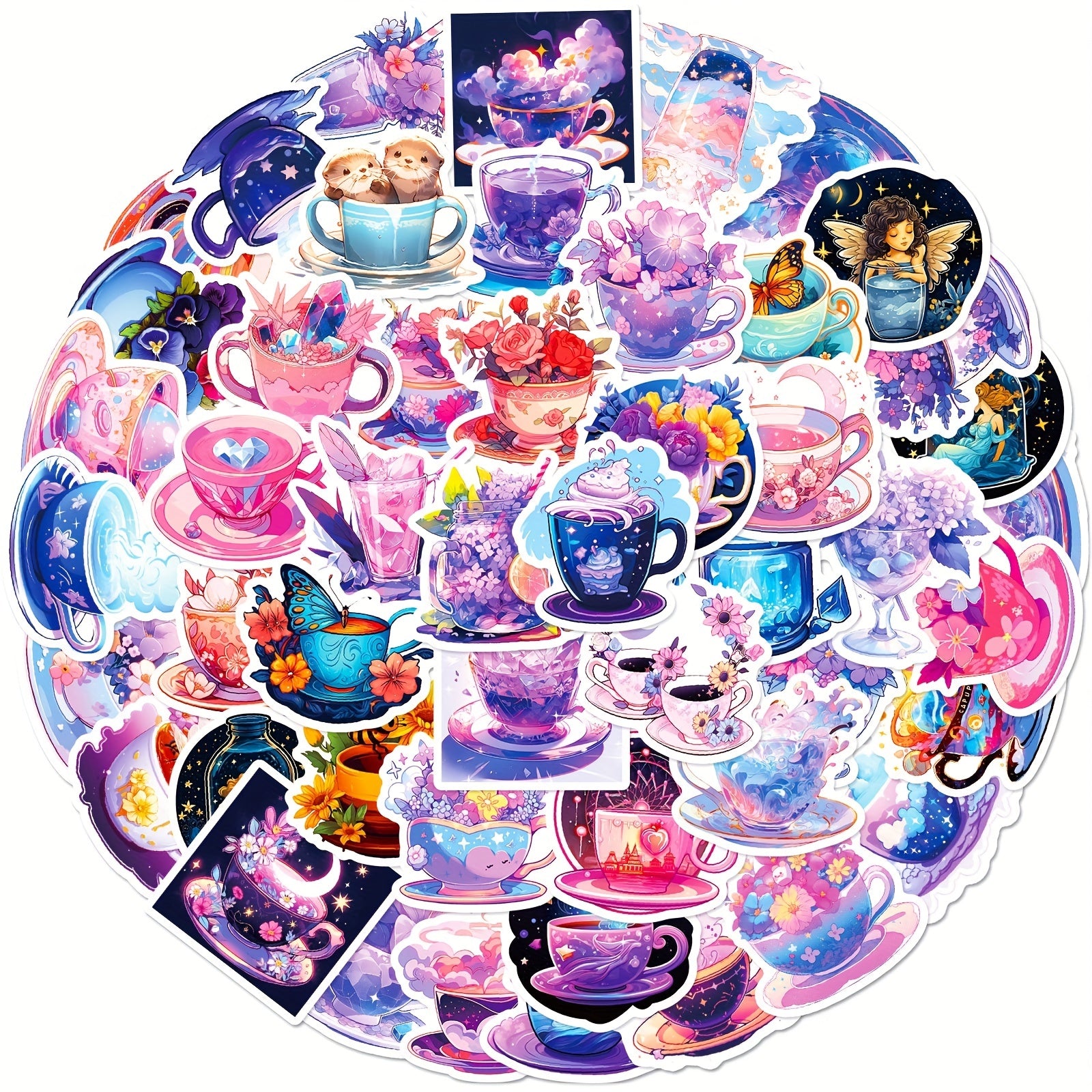 50pcs Tea Cup Stickers Waterproof DIY Bottles Laptops Phones Decal