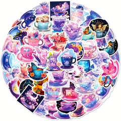 50pcs Tea Cup Stickers Waterproof DIY Bottles Laptops Phones Decal