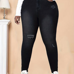 High Rise Ripped Skinny Jeans Women's Plus Denim Pants