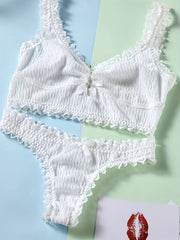Textured Lace Trim Bra & Panties Lingerie Set