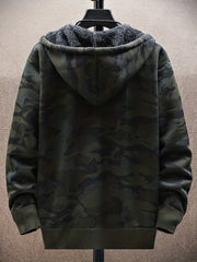 Camouflage Pattern Hooded Cardigan Sweater Men's Zip Up Coat