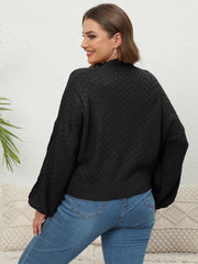 Casual Sweater Solid Cable Lantern Sleeve Mock Neck Jumper