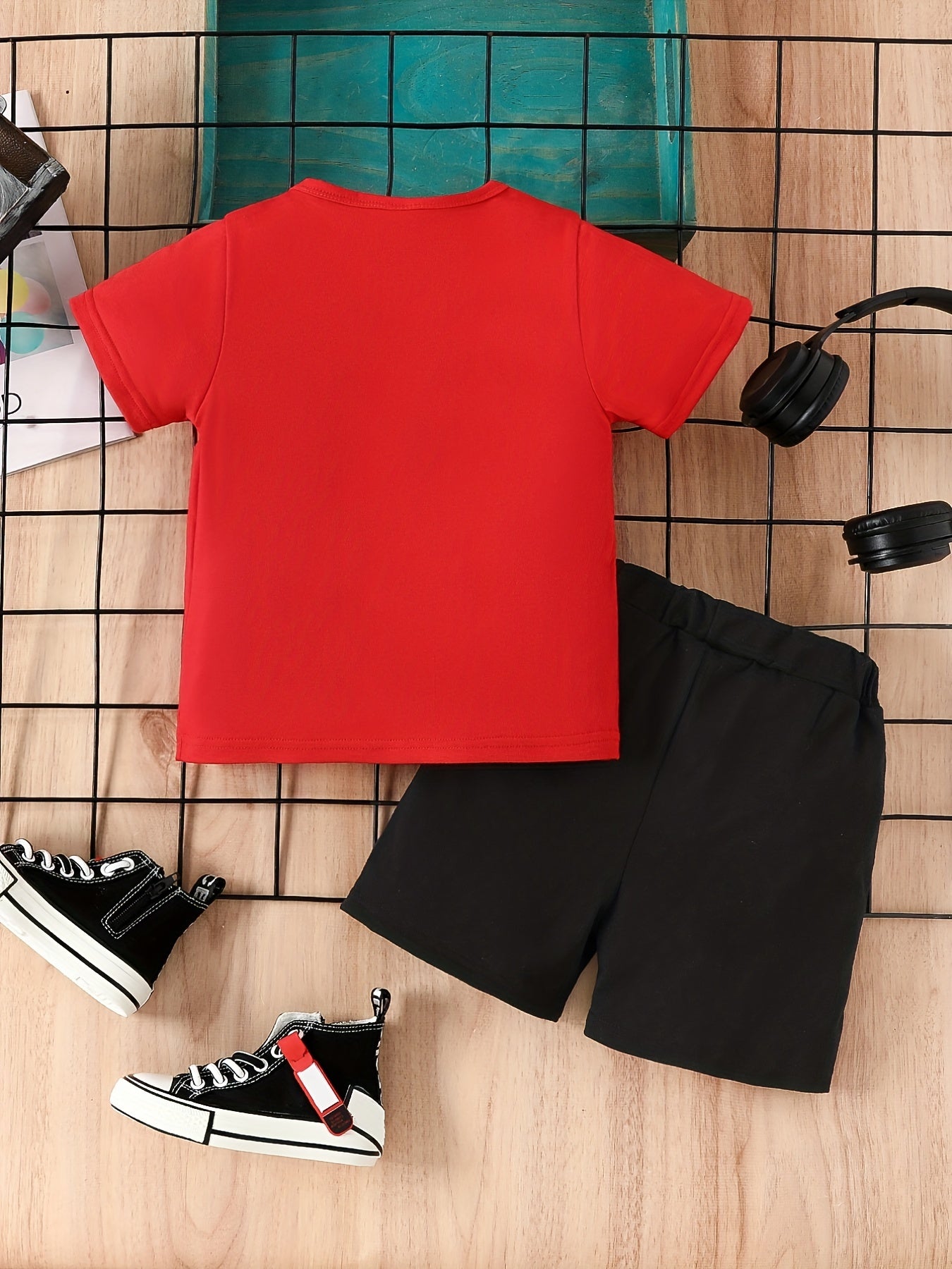 Boys I LOVE MY GRANDMA Print T-shirt & Shorts Set, Summer Kids Clothing