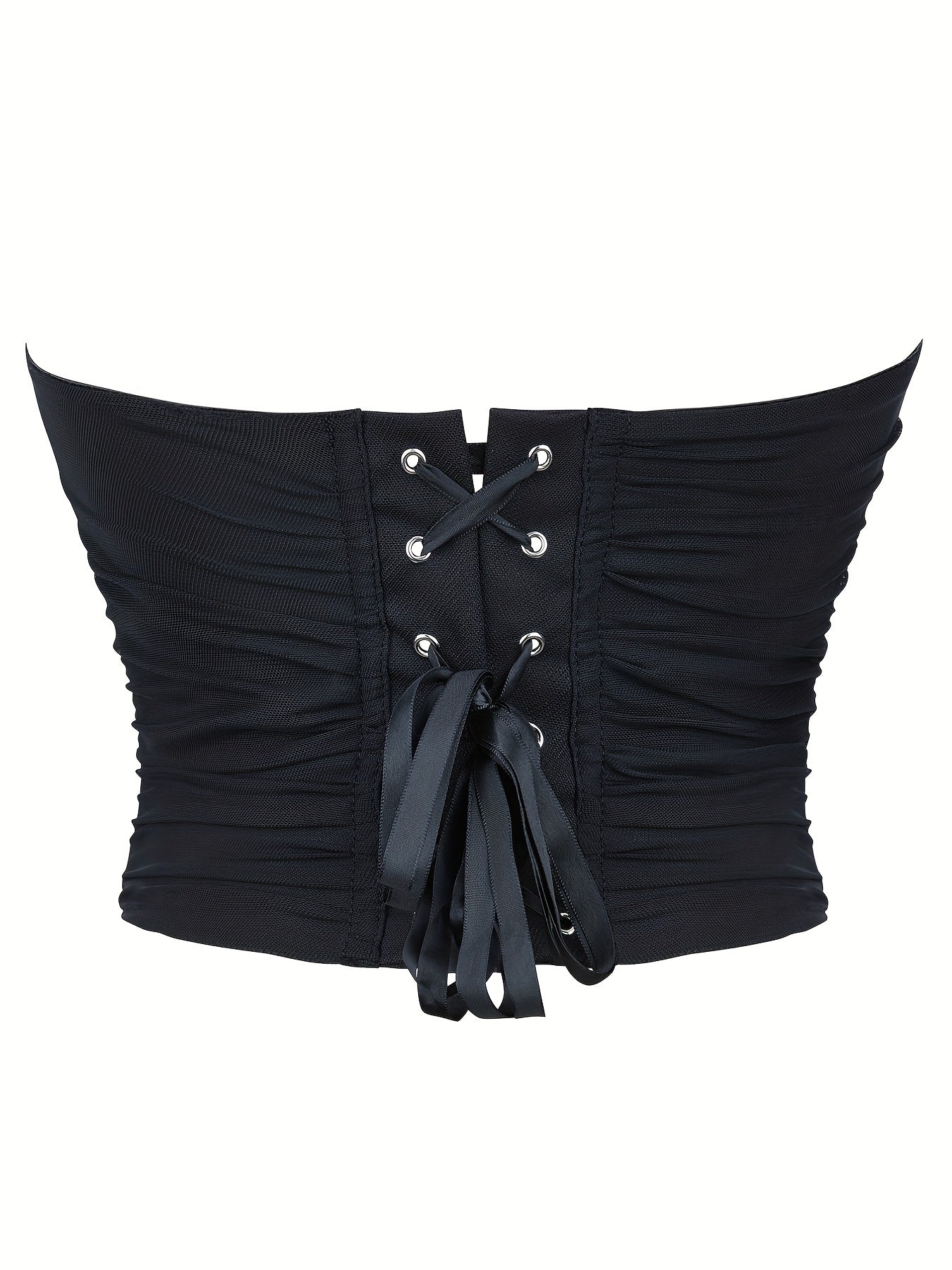 Gothic Mesh Strapless Corset Tummy Control Lace Up Push Up Body Shaper