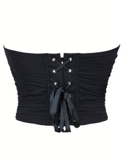 Gothic Mesh Strapless Corset Tummy Control Lace Up Push Up Body Shaper