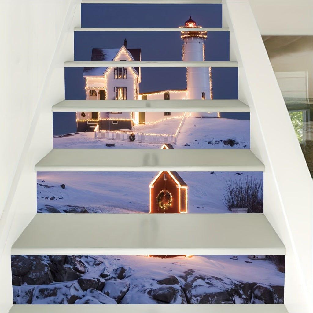 6pcs Christmas Stairs Stickers 99 X 17 Self Adhesive Santa Claus Decor