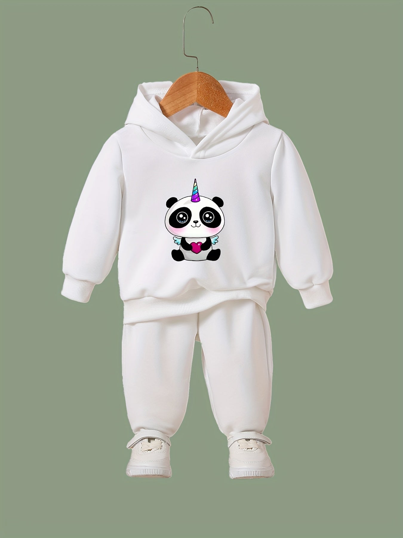 OERYUI Girls boys 2pcs Unicorn Panda Hooded Pullover Pants Set Spring