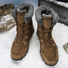 EXSHERO Men's Snow Boots Warm Fleece Outdoor Hiking Light Brown Winter